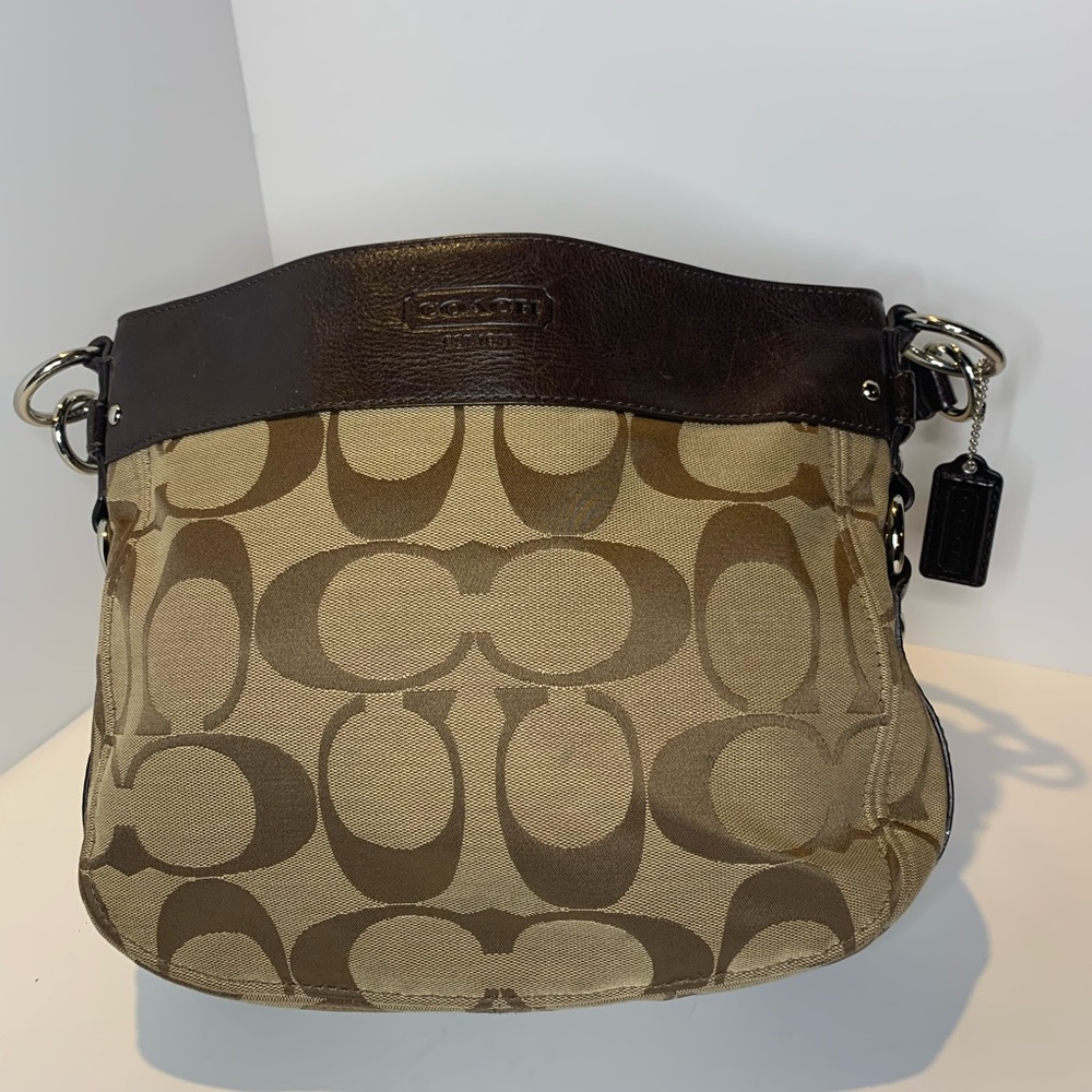 Coach Zoe Brown Signature Jacquard Shoulder Bag